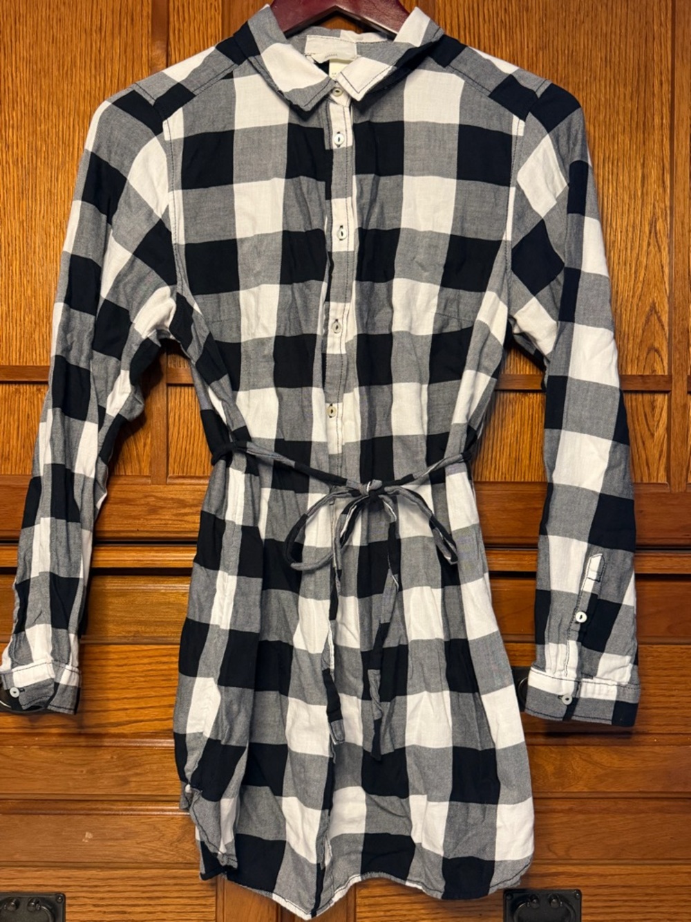 H&M Mama Maternity Buffalo Check Plaid Button-Down Shirt Dress Cotton Tunic